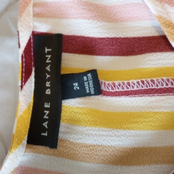 Lane Bryant Womens Peplum Top Sz 24 Short Sleeve V-Neck Smock Waist Stripe Pink - Picture 8 of 10